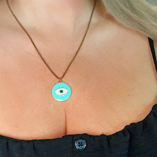Mint Green Evil Eye Necklace
