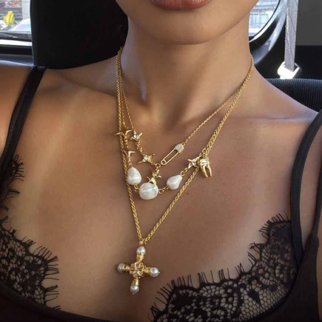 Italian Pearl Cross Necklace