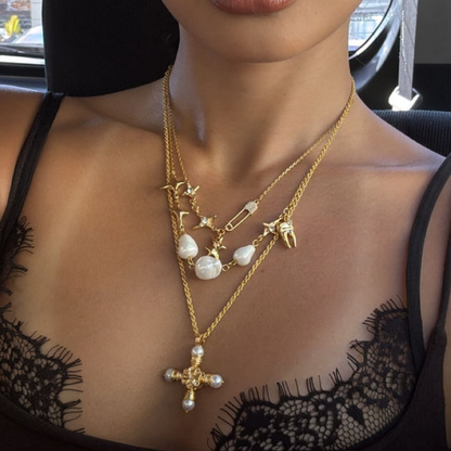 Italian Pearl Cross Necklace