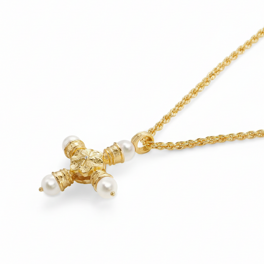 Italian Pearl Cross Necklace