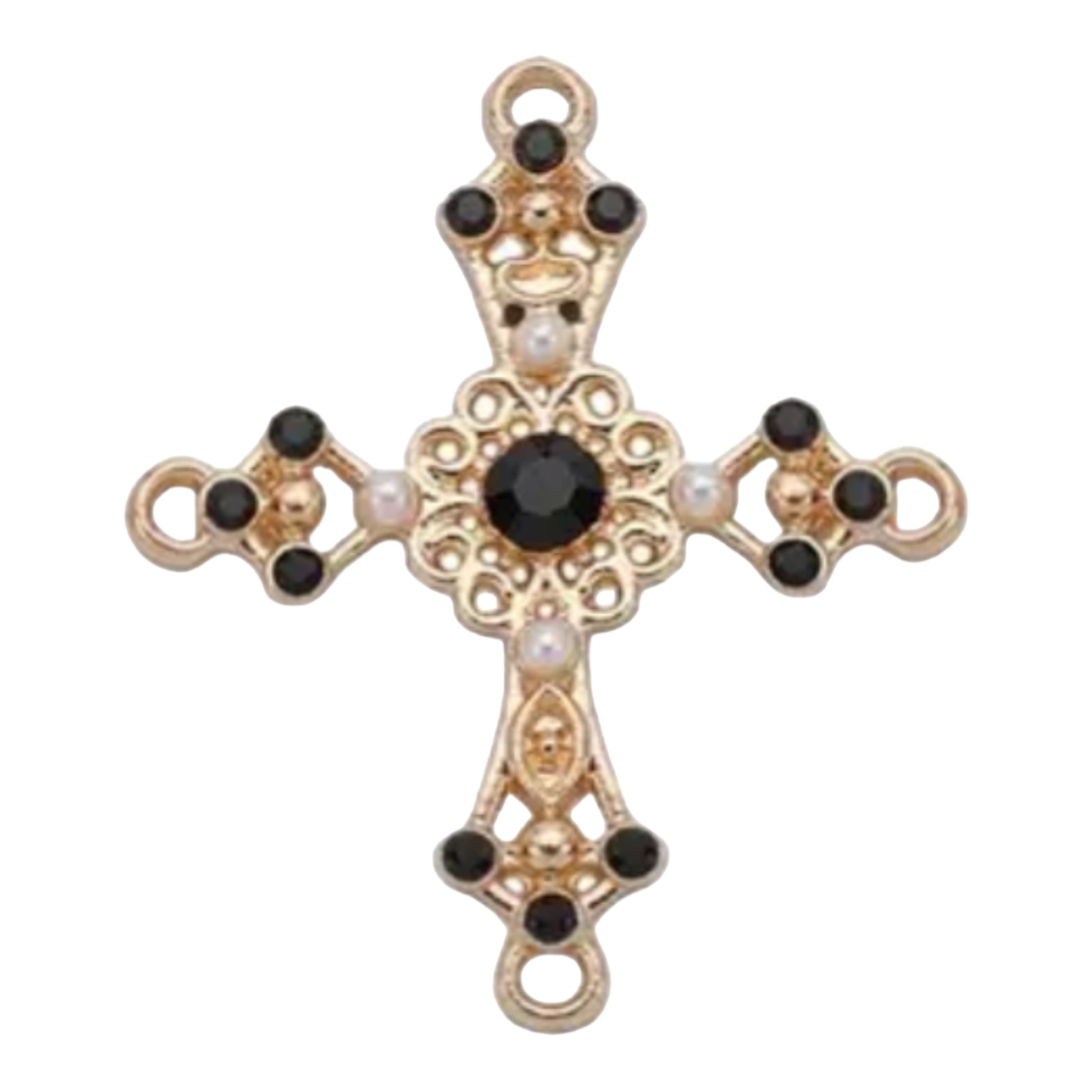 Vintage Style Cross w/ Black Onyx and Pearl Accents