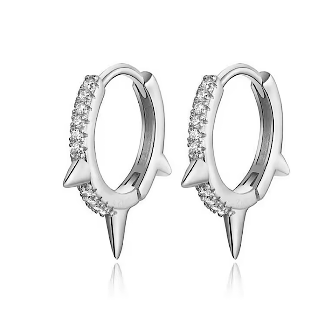 Triple Spiked Pave Hoops (925)