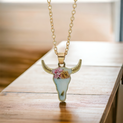 White bull neckalce on 18" Gold Plated Chain