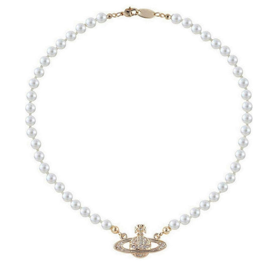 Saturn Pearl Necklace Gold