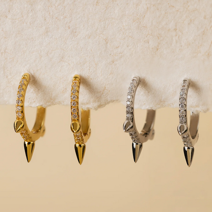 Triple Spiked Pave Hoops (925)
