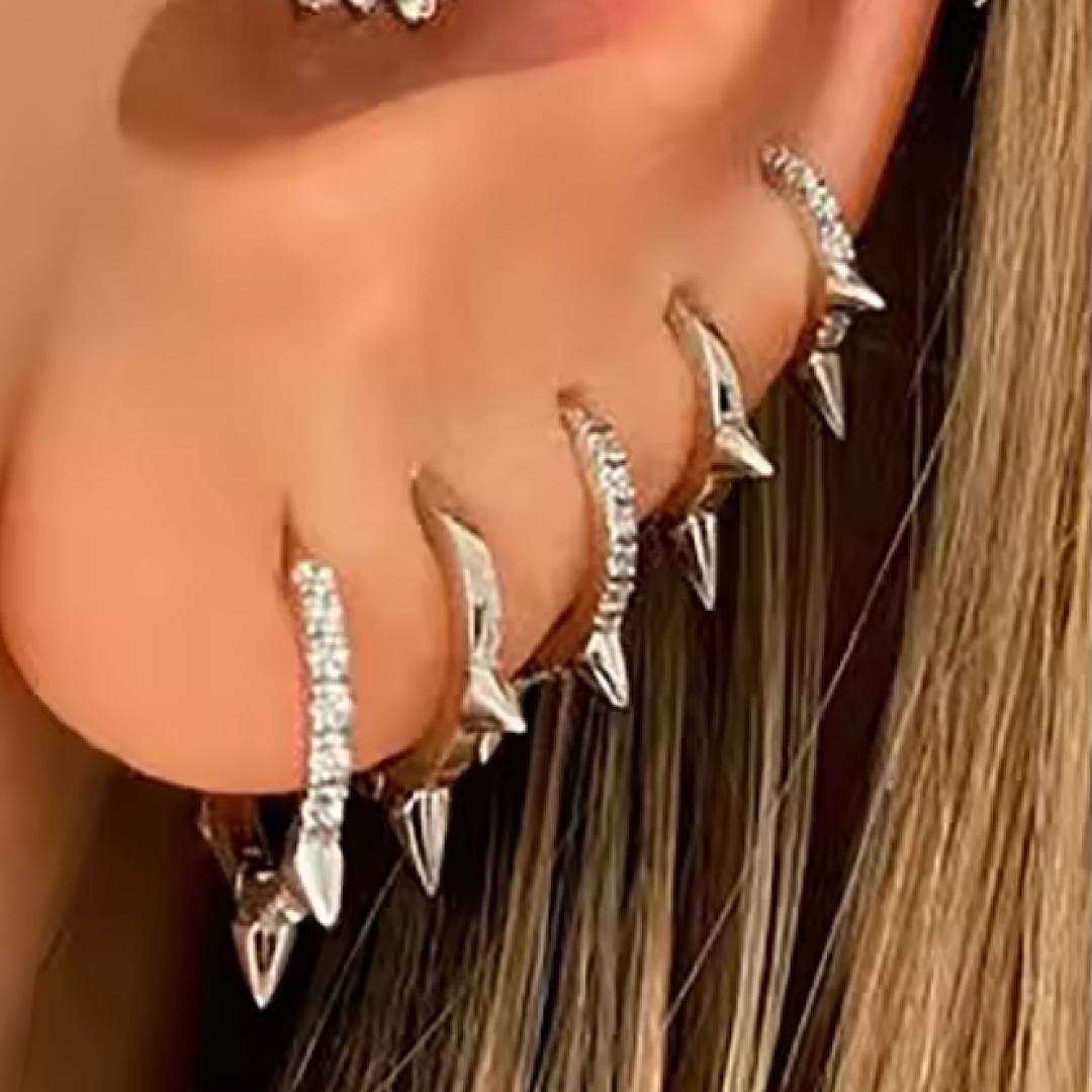 Triple Spiked Pave Hoops (925)